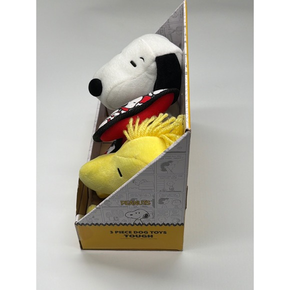 Peanuts 3 Piece Tough‎ Dog Toy Set Snoopy Woodstock Squeaker Bone - Picture 2 of 5